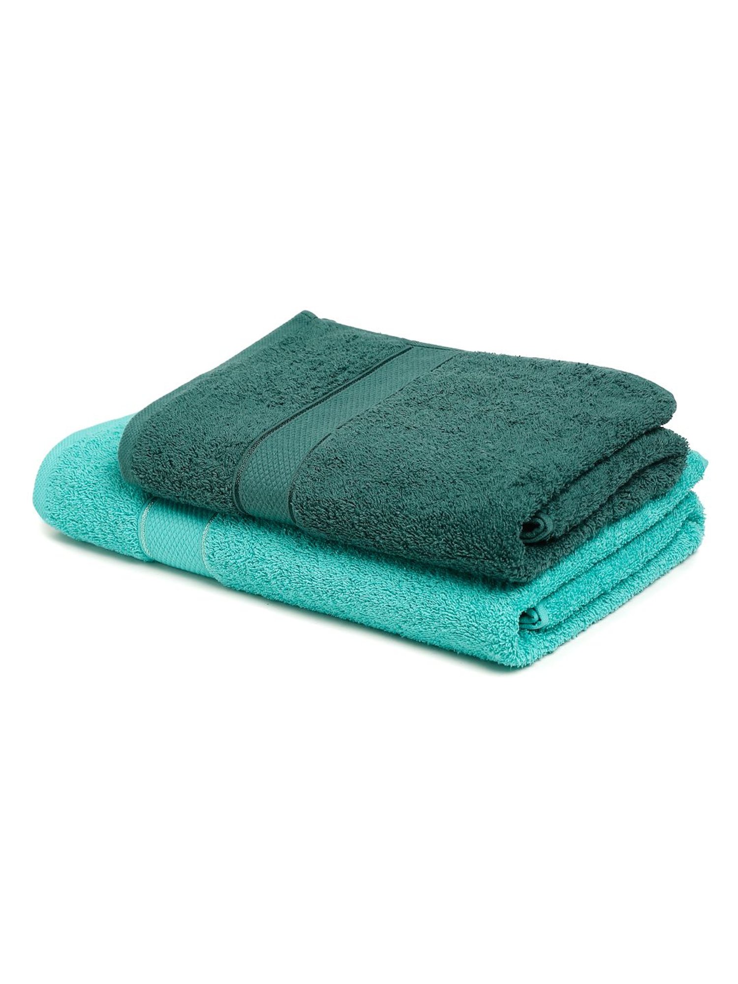 Creeva Sea Green & Dark Green 525 GSM Cotton Bath Towel Set of 2