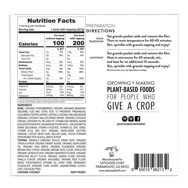 Tattooed Chef Frozen Cold Brew & Dark Chocolate Smoothie Bowl - 8oz