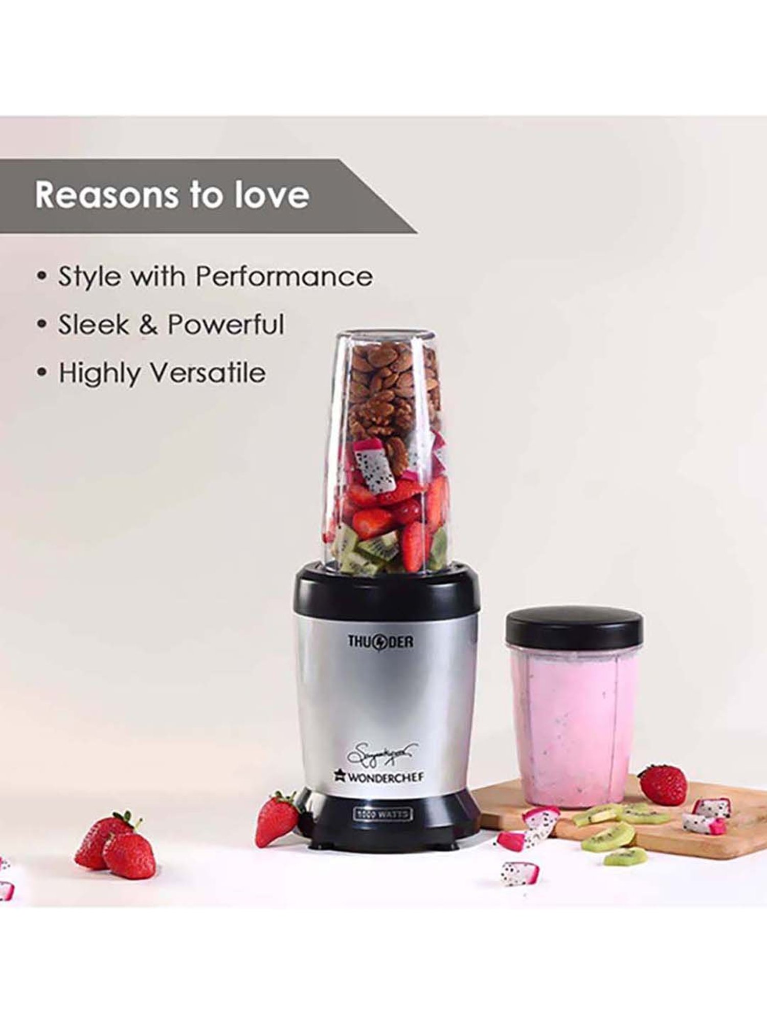 Wonderchef Nutri-Blend Thunder 1000W Mixer Grinder Blenders with 2 Jars (Grey)