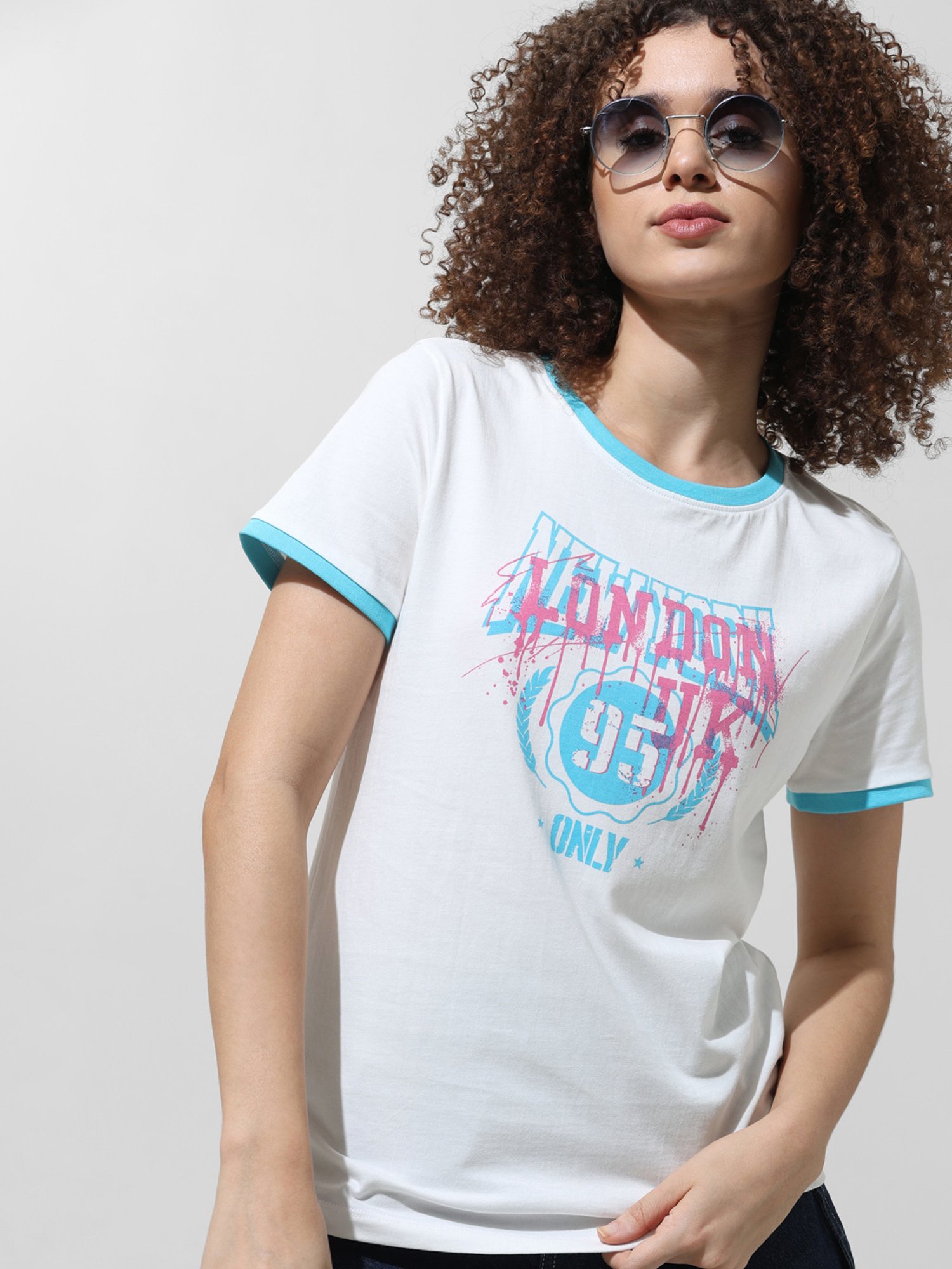 Only White Cotton Graphic Print T-Shirt