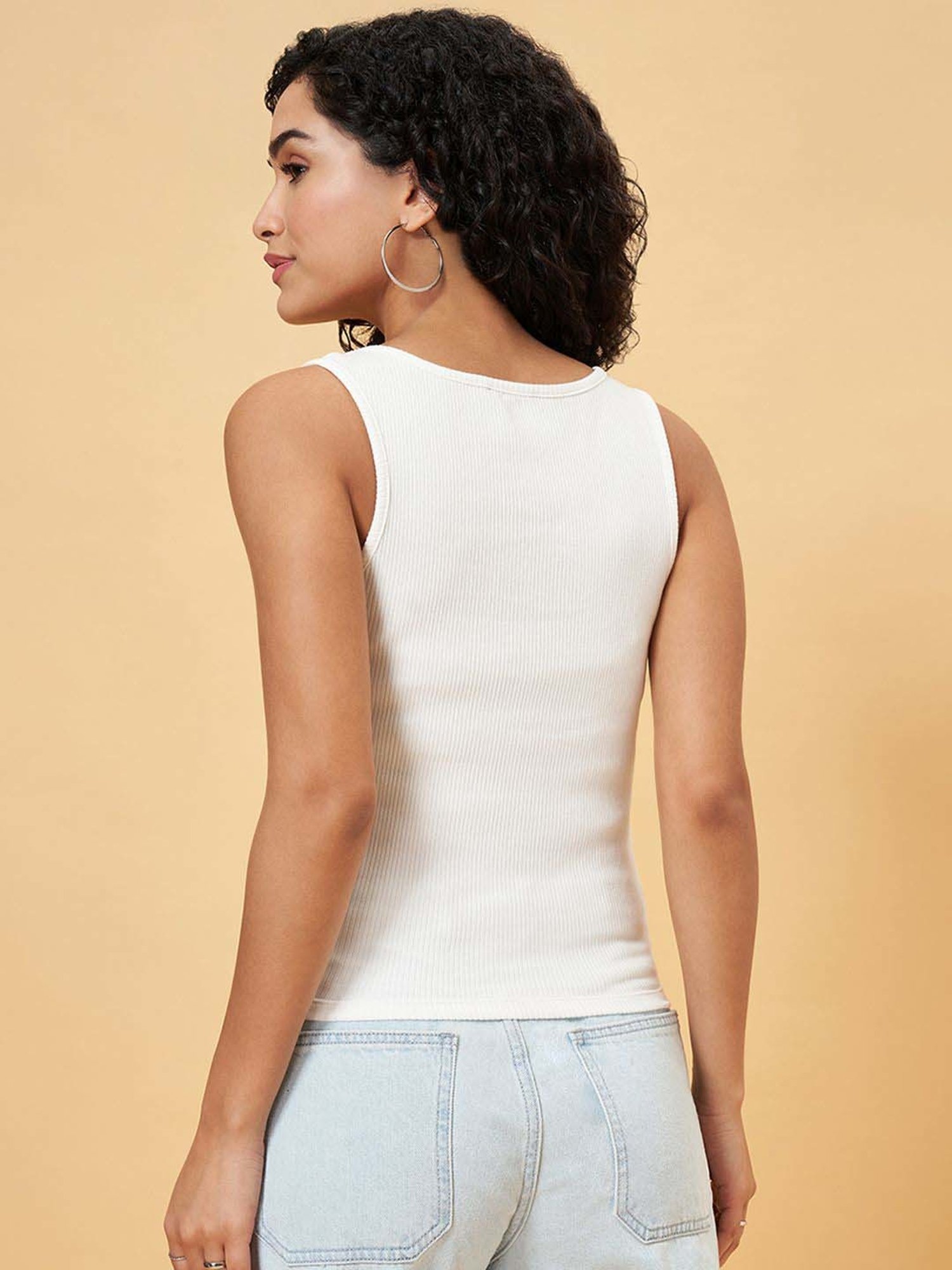 People by Pantaloons White Plain Tank Top