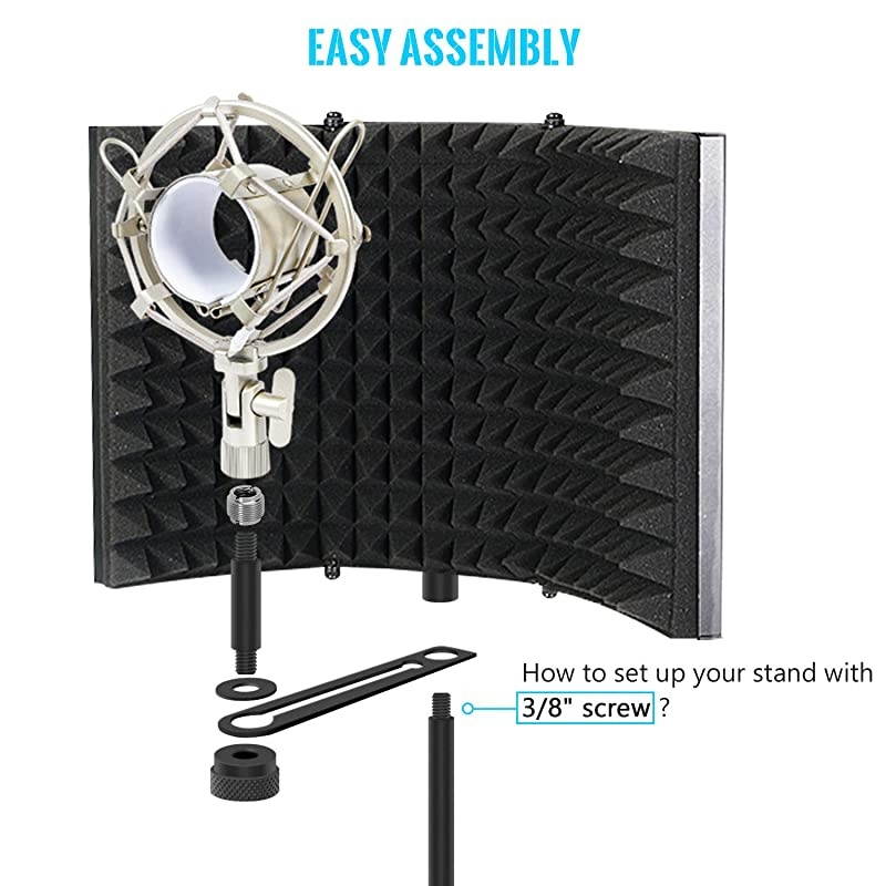 Microphone Isolation Shield, Studio Mic Sound Absorbing Foam Reflector for Any Condenser Microphone Recording Equipment Studio, Black
