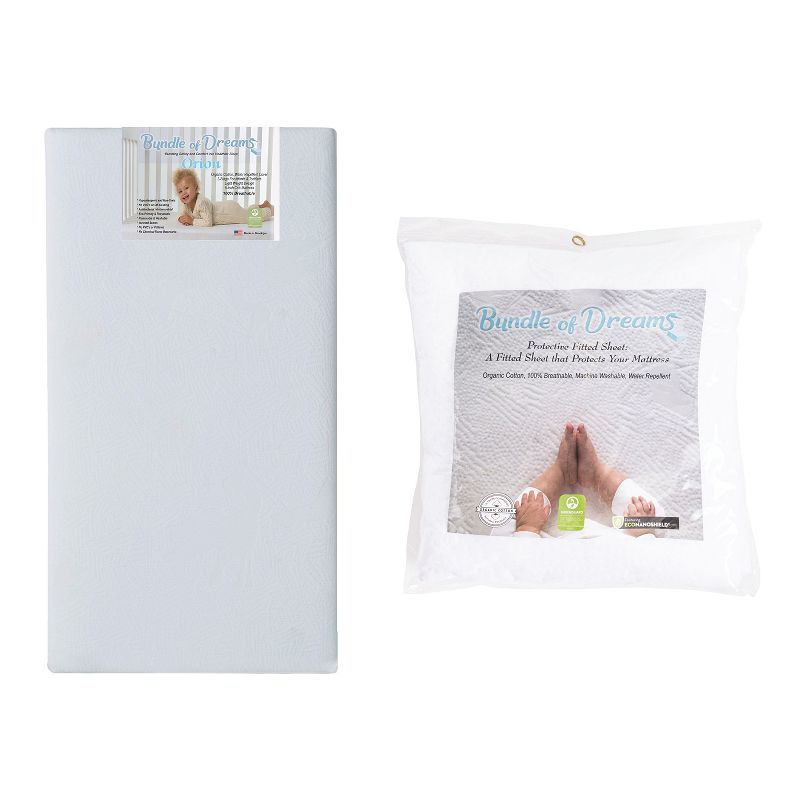 Bundle of Dreams Orion 5" Hypoallergenic 2-Stage Baby and Toddler Crib Mattress & Soft Organic Cotton Baby Mattress Protective Fitted Sheet