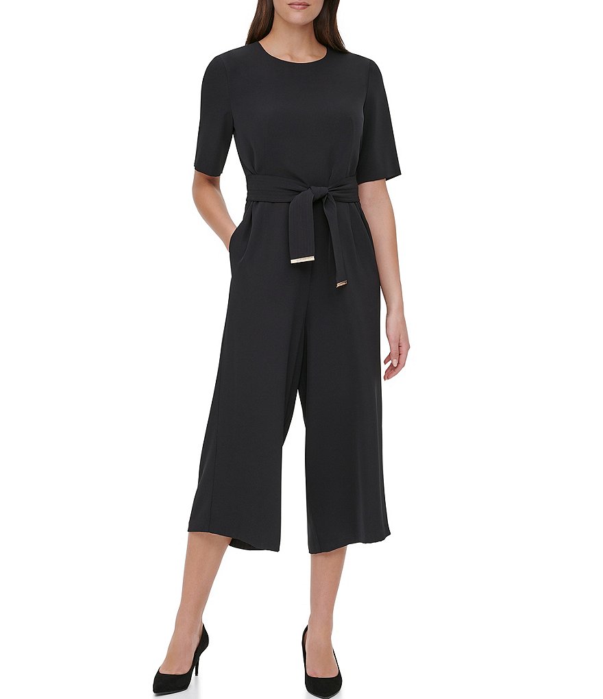 Tommy Hilfiger Double Twill Belted Crop Jumpsuit