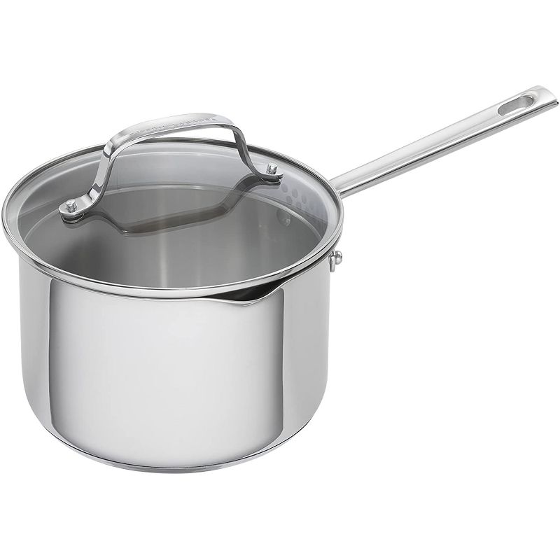 Emeril Lagasse Stainless Steel Versatile 3 Quart Cooking Sauce Pan with Easy Pour Spout and Convenient Straining Lid (2 Pack)