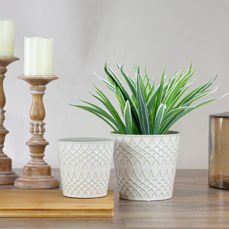 Napa Home & Garden Set of 2 Cream Geometric Patterned Planters 6.5"