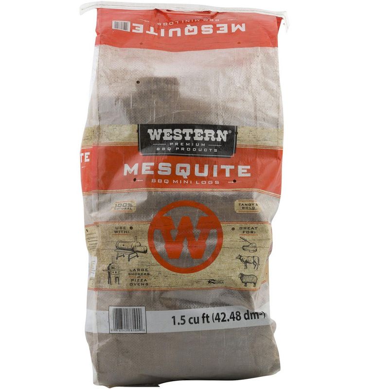 Western Premium BBQ Kiln Dried Mesquite Seasoned Mini Wood Logs with Robust Flavor for Smokers or Grills, 1.5 Cubic Feet