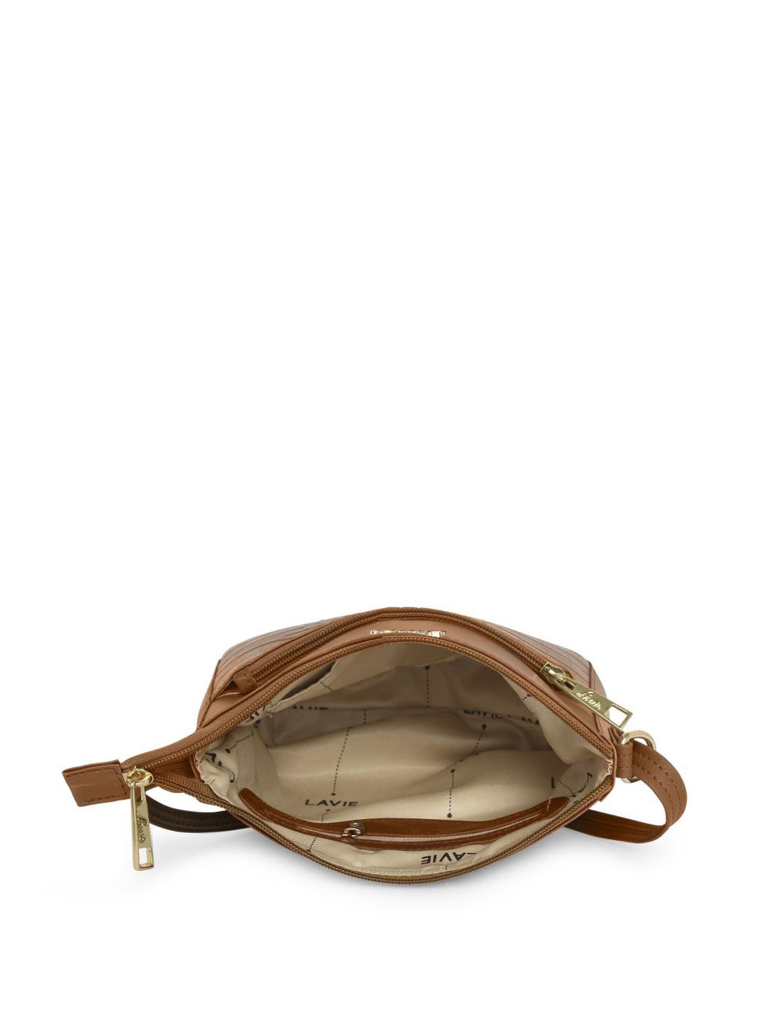 Lavie Croc Saddle Tan Synthetic Textured Sling Handbag