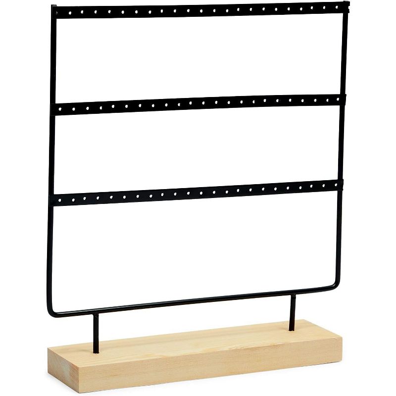 Farmlyn Creek 2-Pack Black Metal Earring Holders, Modern Jewelry Holder with Wooden Stand (2 Sizes)