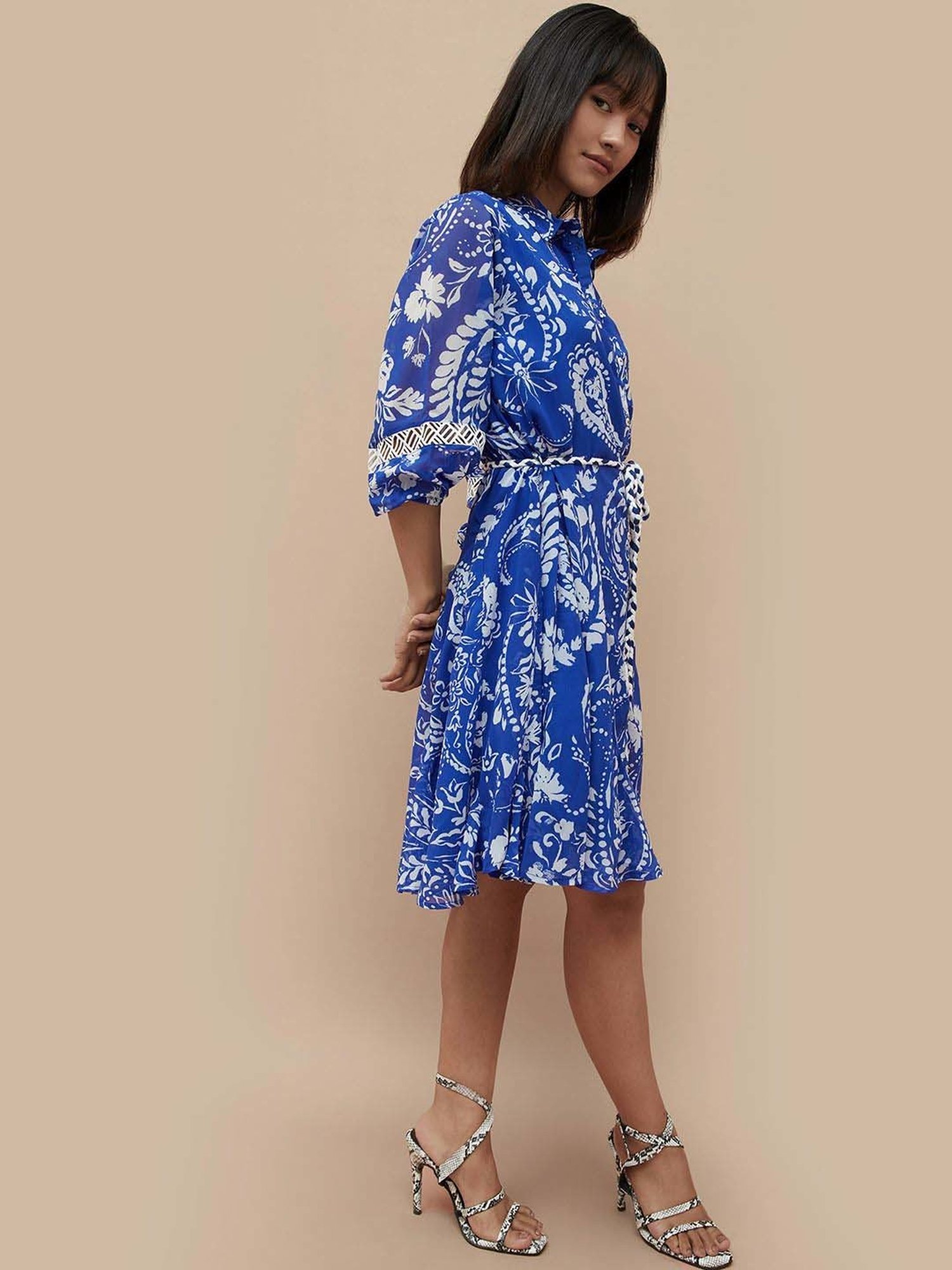 Colour Me by Melange Blue Printed A-Line Dress