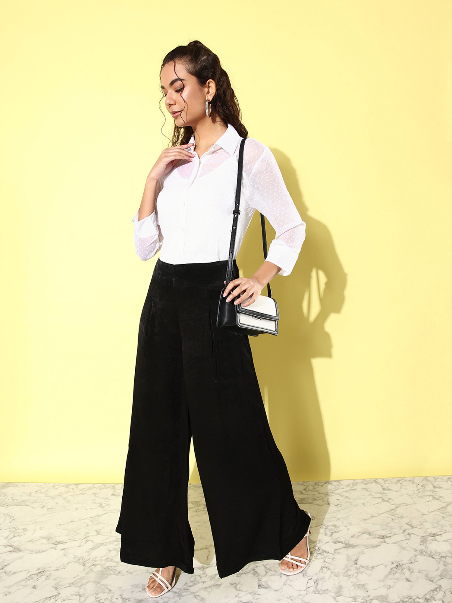 Anvi Be Yourself White Self Design Long Shirt