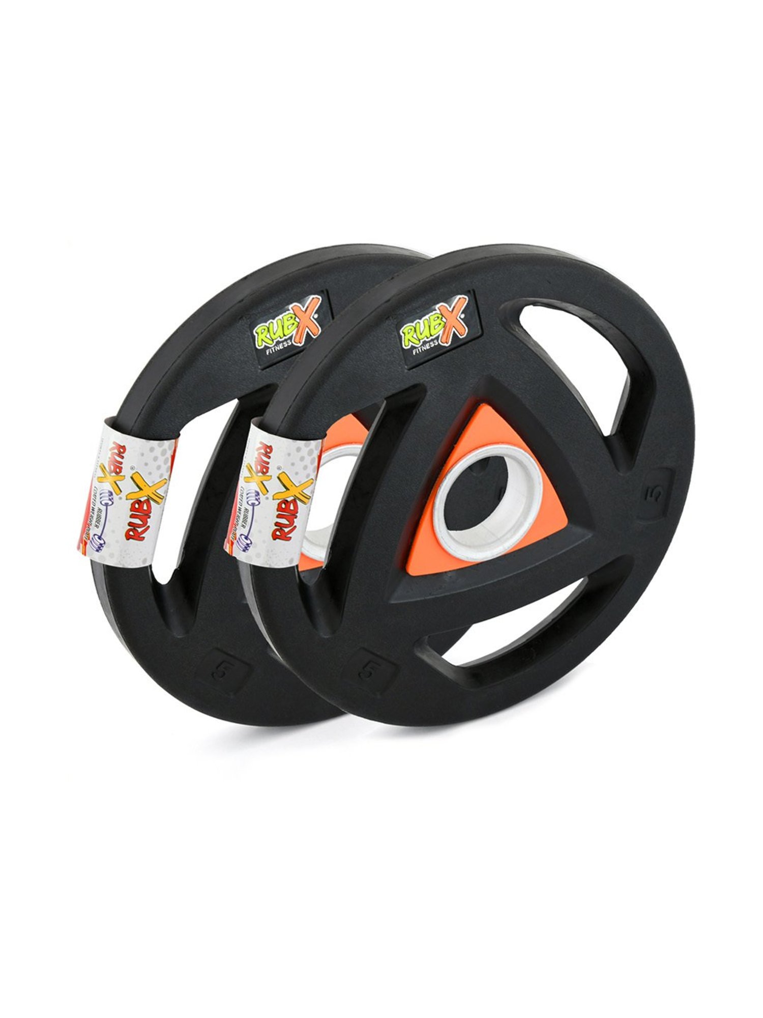 RUBX Rubber Coated Metal Integrated Tri-Grip Olympic Weight Plates 50 MM Center Hole Diameter (2.5)