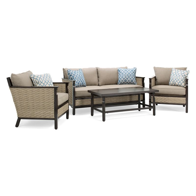 La-Z-Boy Outdoor Colton 4pc Wicker Outdoor Seating Set with Sunbrella Cast Shale Cushion