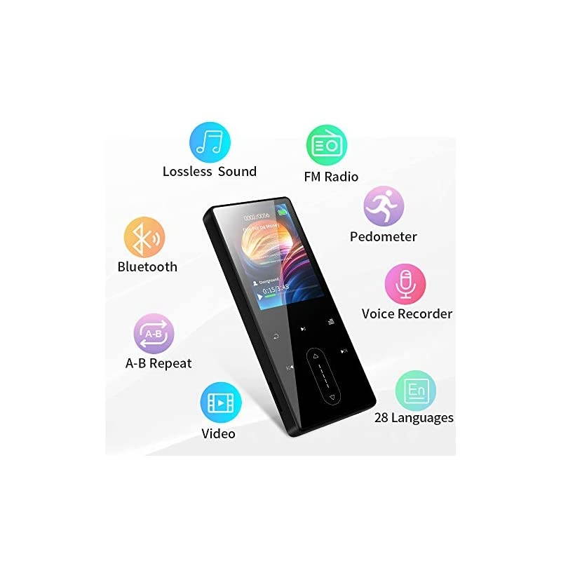 MP3 Player with Bluetooth 5.0, HiFi Lossless Music Player with FM Radio, Voice Recorder, 2.4" HD Screen, Portable Ultra-Thin Metal MP3 Player for Walking Running, Support up to 128GB