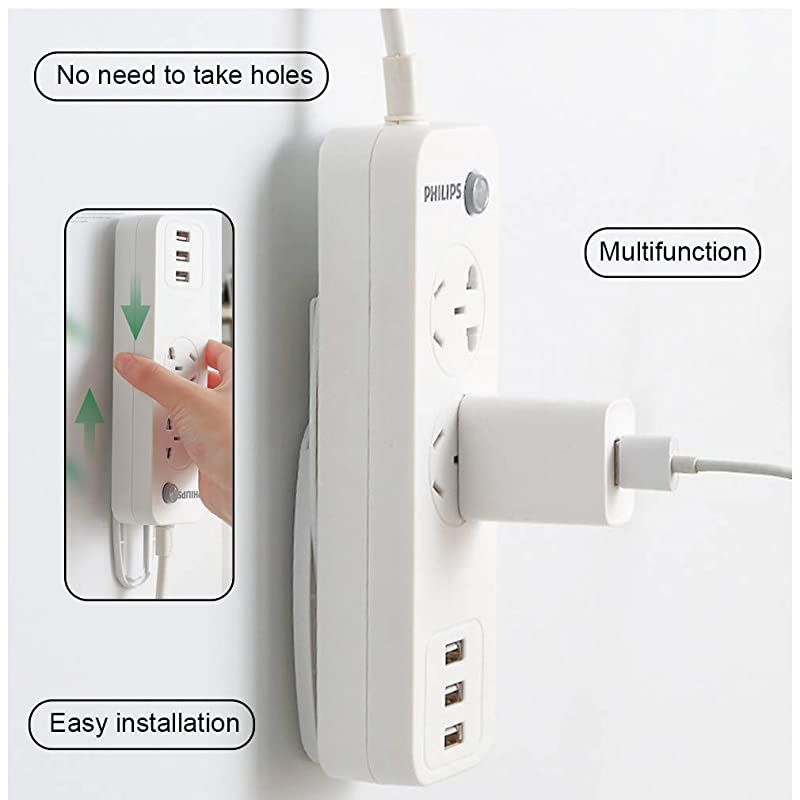 5 Pack Self Adhesive Power Strip Holder, Wall Mount Cable Management System(White), Punch Free -