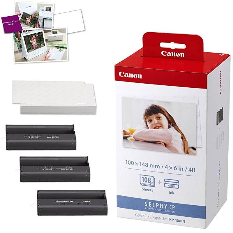 Canon SELPHY CP1300 Wireless Compact Photo Printer Black + Canon KP108IN Color Ink Paper Set Produces up to 108 of 4 x 6 Prints + USB Printer Cable +  Ultra Gentle Cleaning Cloth