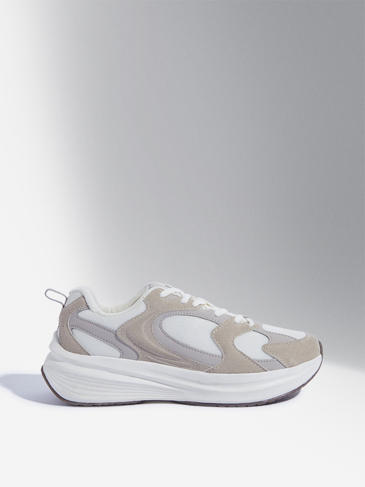 SOLEPLAY by Westside Beige Mesh-Detailed Lace-Up Sneakers