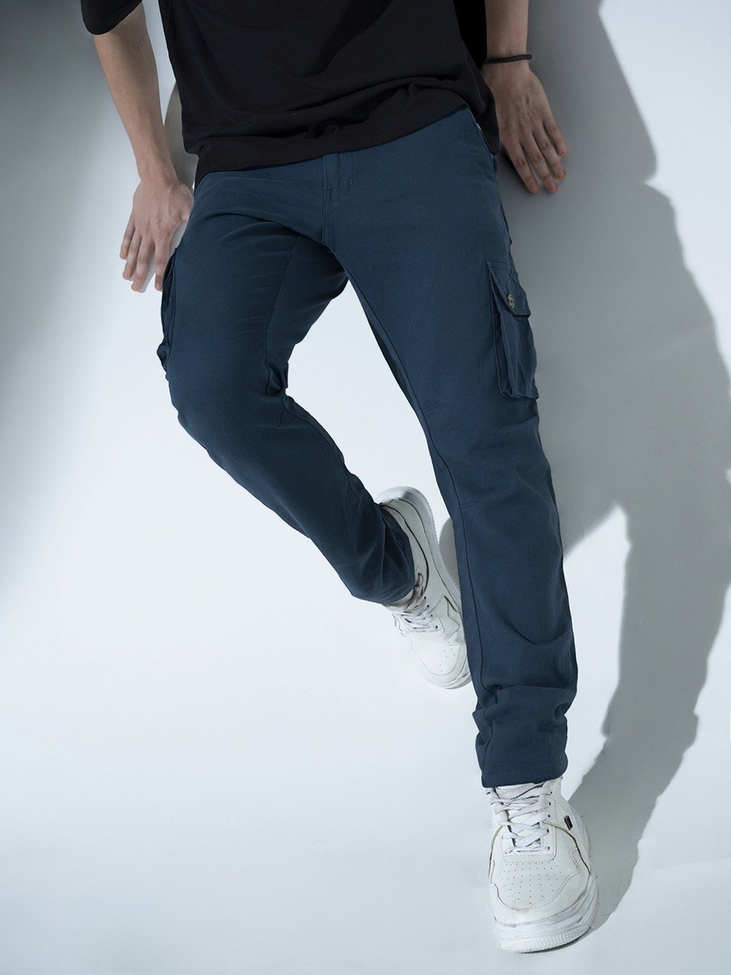 Hubberholme Blue Cotton Regular Fit Cargos