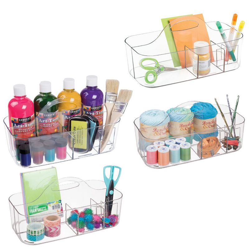 mDesign Plastic Storage Caddy Tote for Sewing & Craft Supplies, 4 Pack - Clear