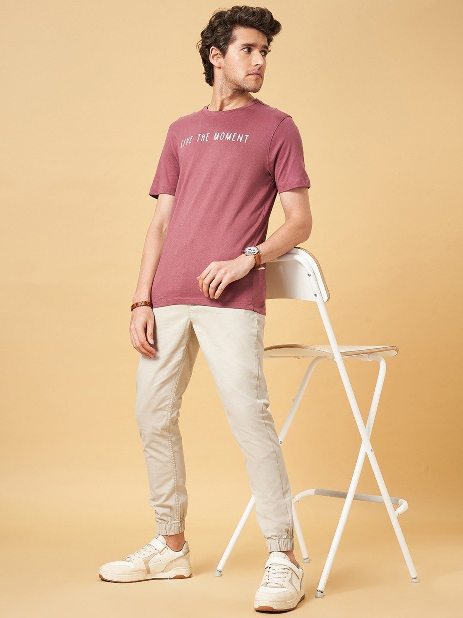 Urban Ranger by Pantaloons Rose Brown Cotton Slim Fit Printed T-Shirt