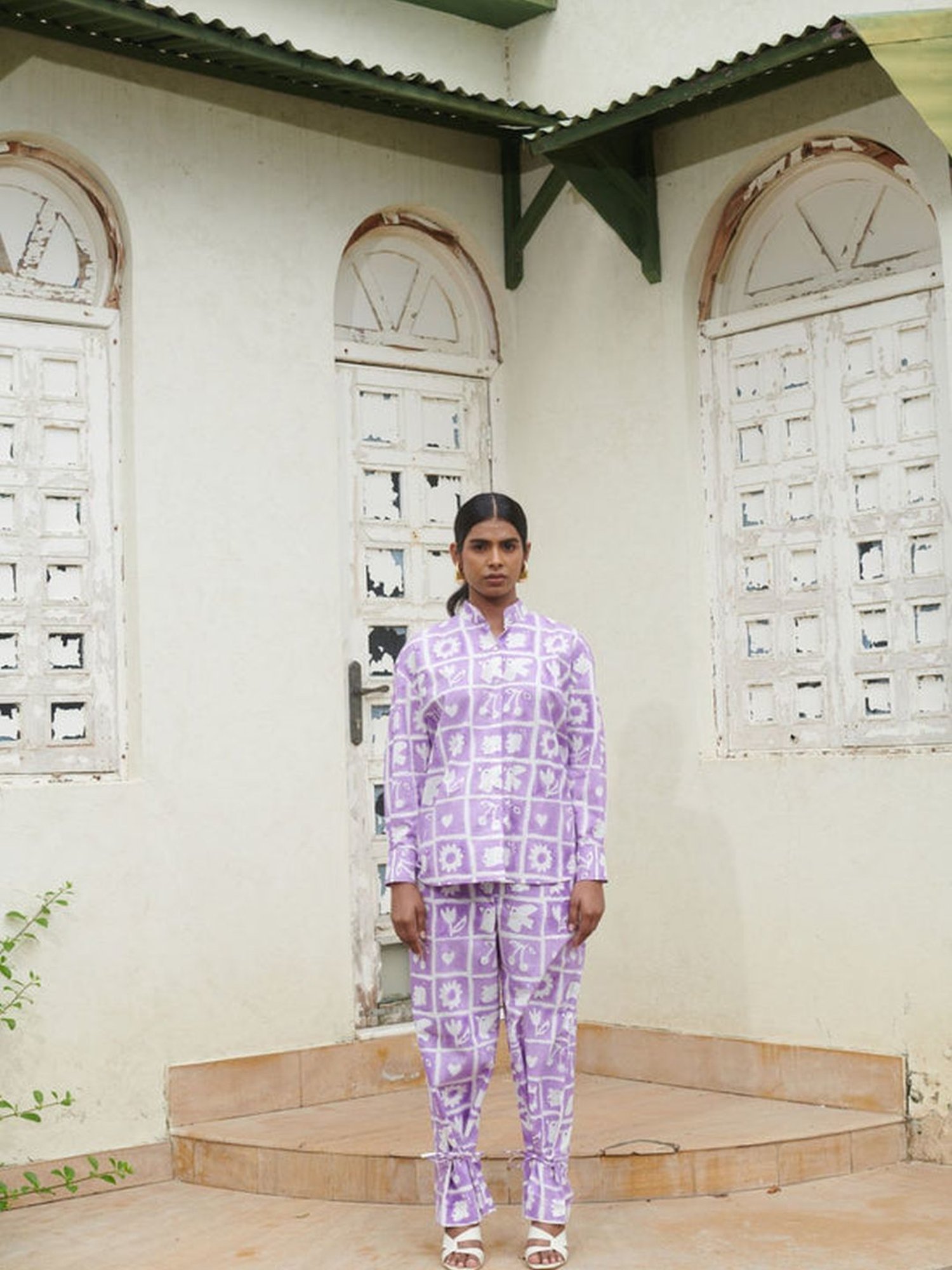 Khajoor Studio Purple & White Sundaze Hakuna Matata High Tea Tie Trousers