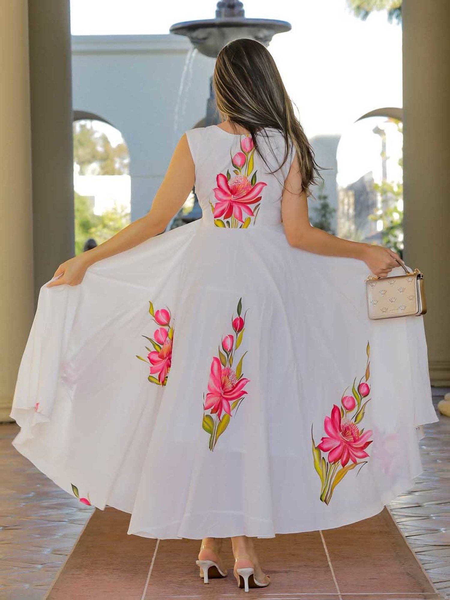 AACHHO White Shell Hand Painted Cotton Dress