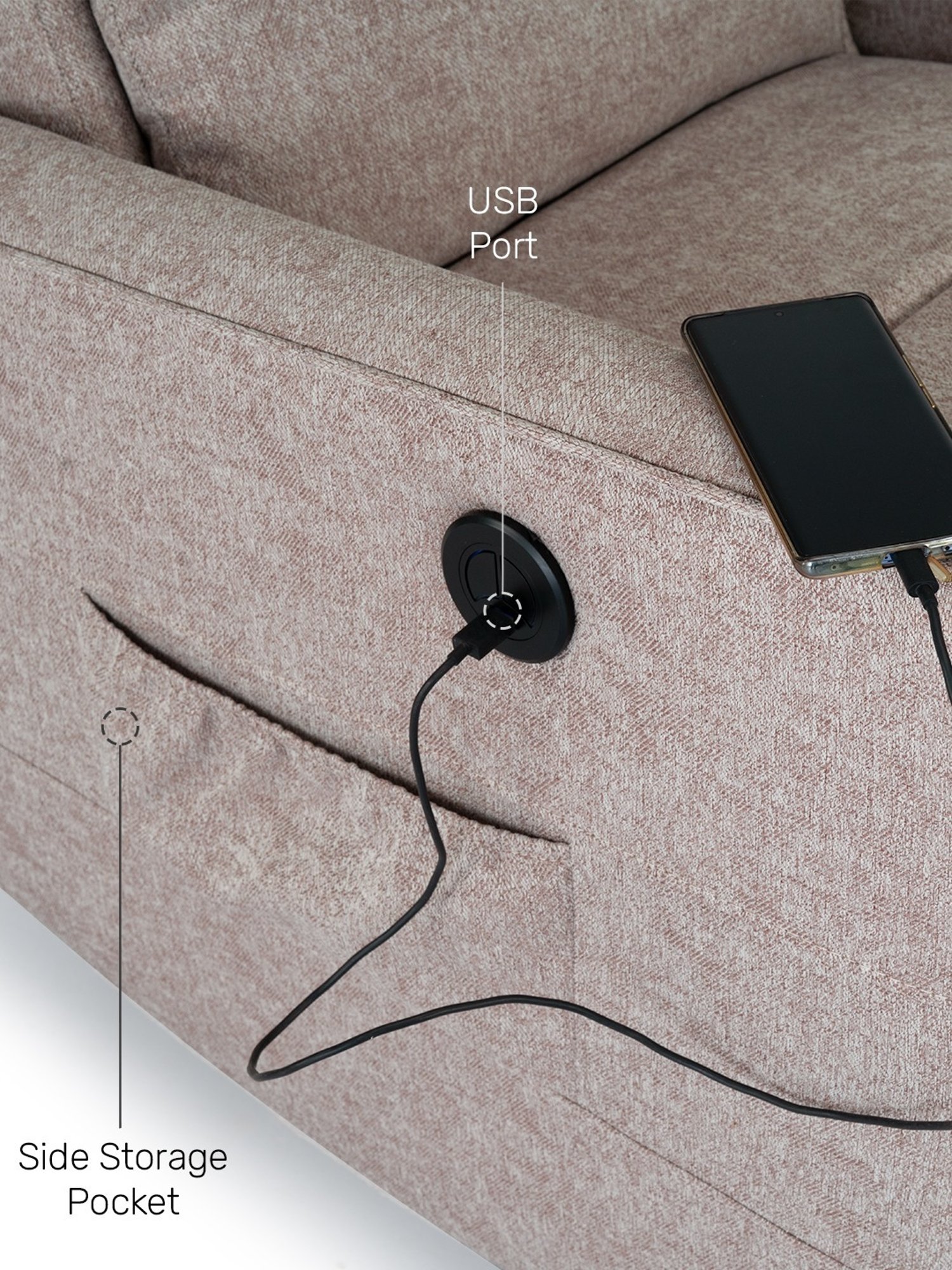 Durian Nathan Sand Beige Fabric Reclining Sofa