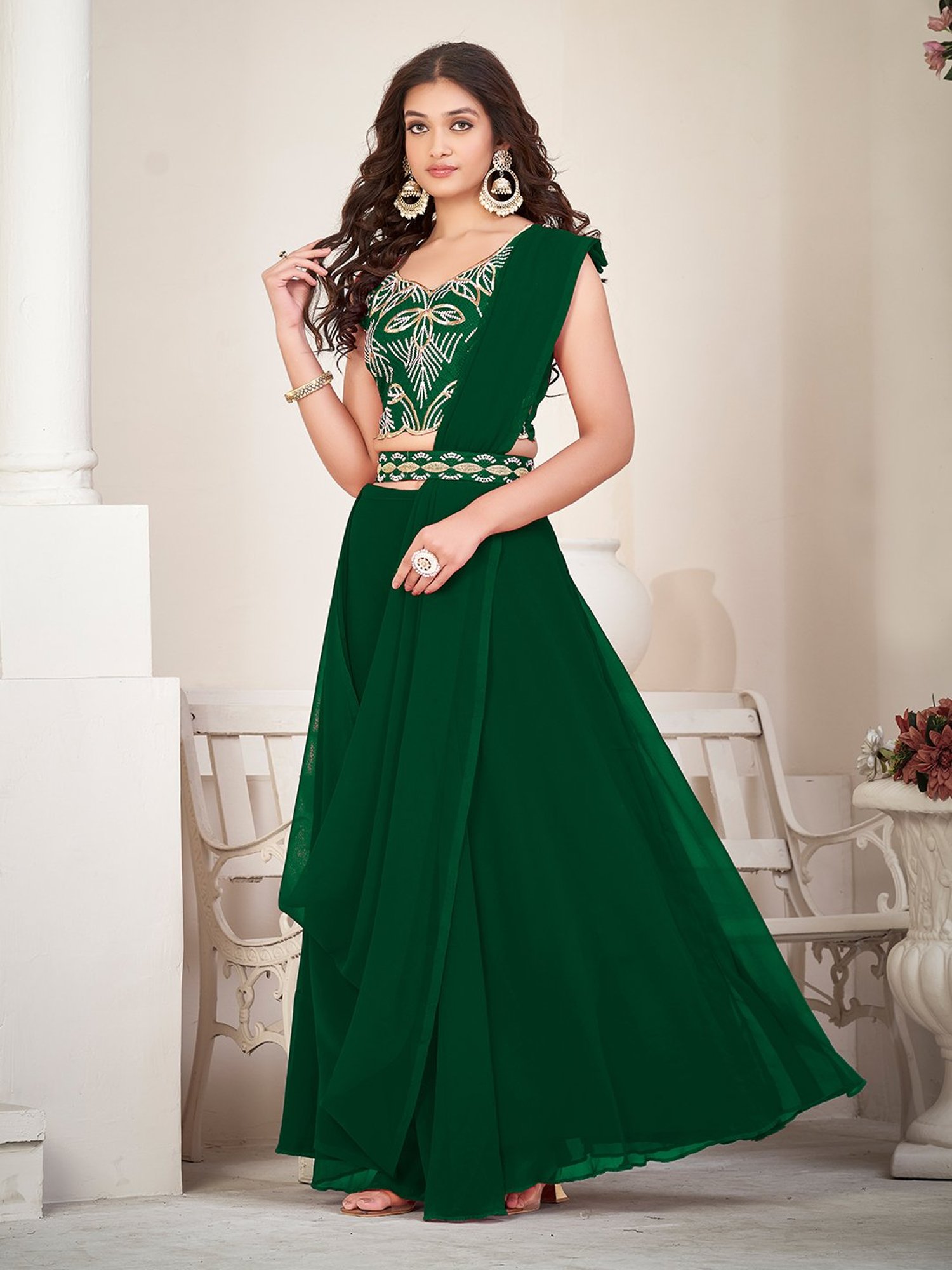 Warthy Ent Green Embroidered Lehenga Choli Set With Dupatta