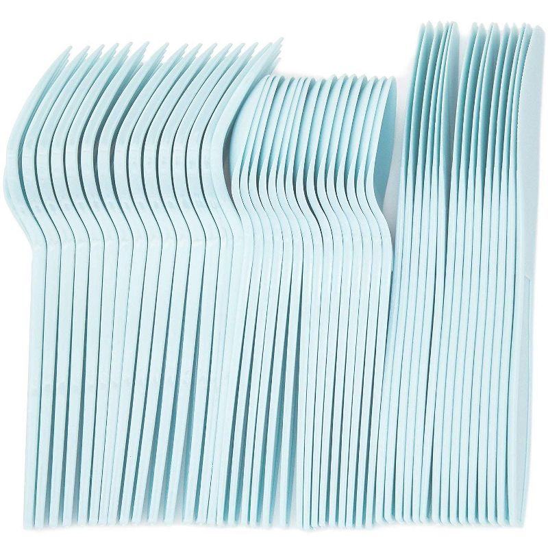 Sparkle and Bash 96-Piece Serves 32 Light Blue Disposable Plastic Cutlery Flatware Fork Knives Spoon Party Supplies