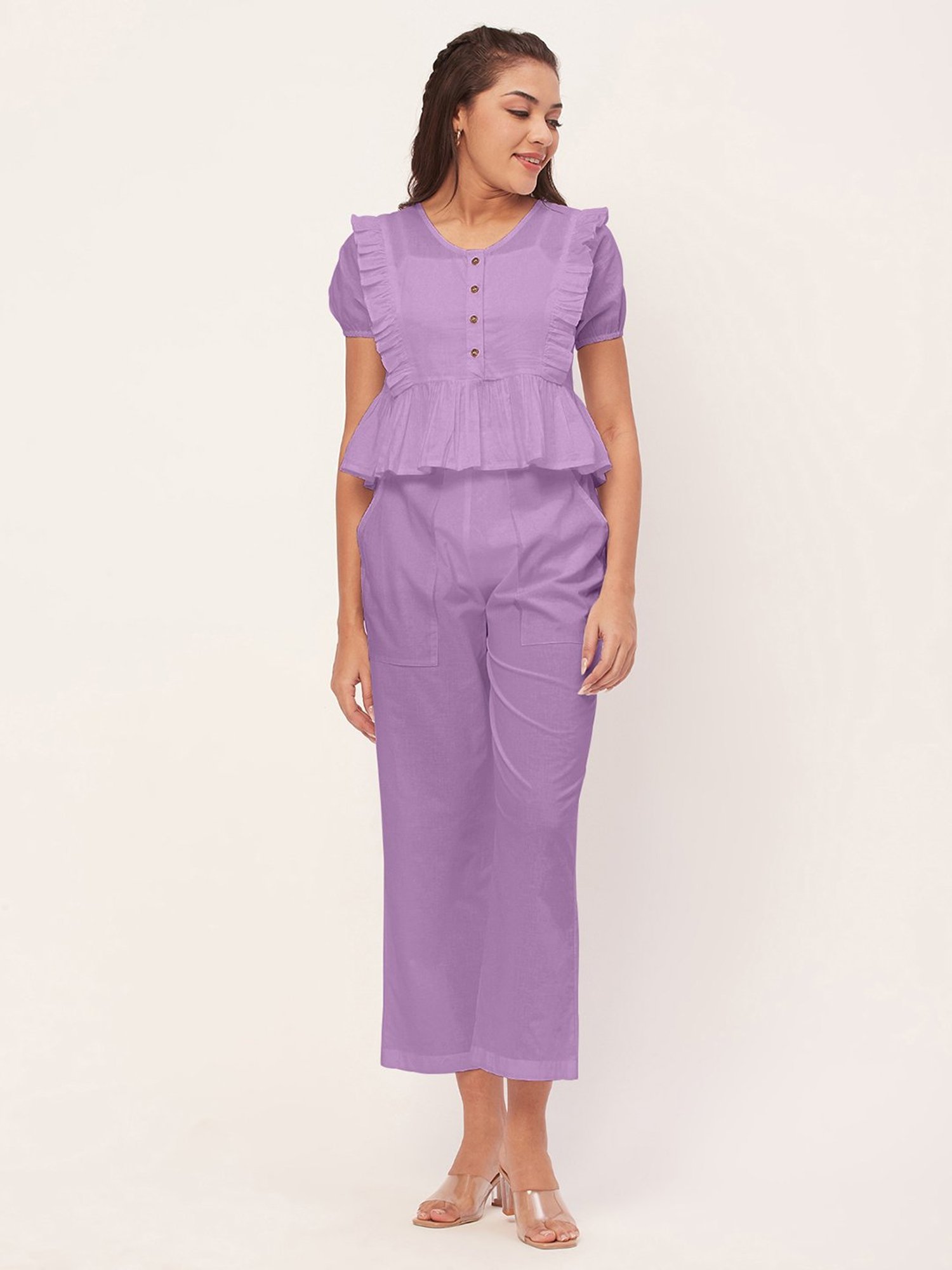 Moomaya Lavender Cotton Regular Fit Co-ord Set