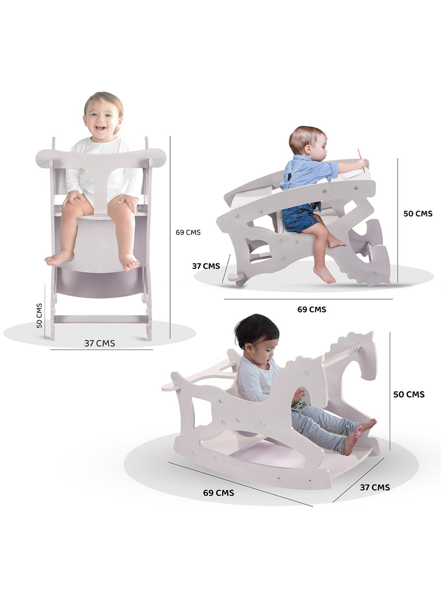 Kiddery White 3 in 1 Cavalla Rocking Horse