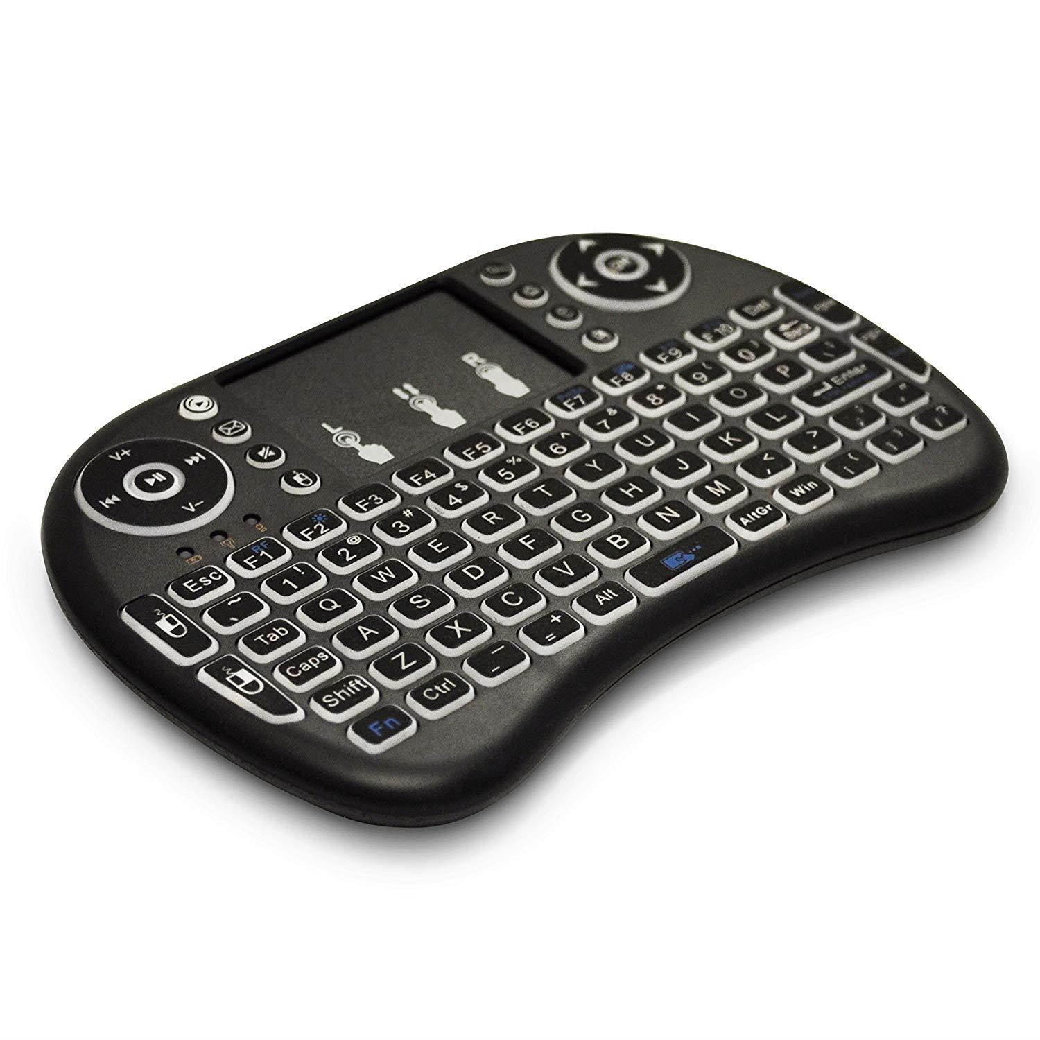 Universal i9 2.4Ghz USB Wireless Keyboard Mouse for Linux Chrome Mac Windows 10 Computer or Android TV Box - Rechargeable Battery - Backlit, Green