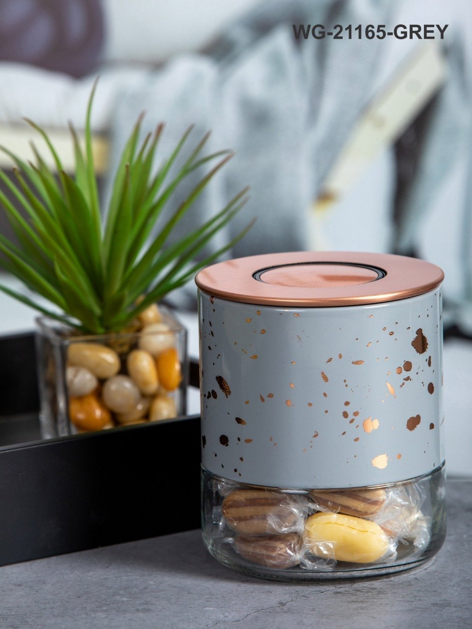 White Gold Silver Glass Storage Jar with Lid (0.38L)