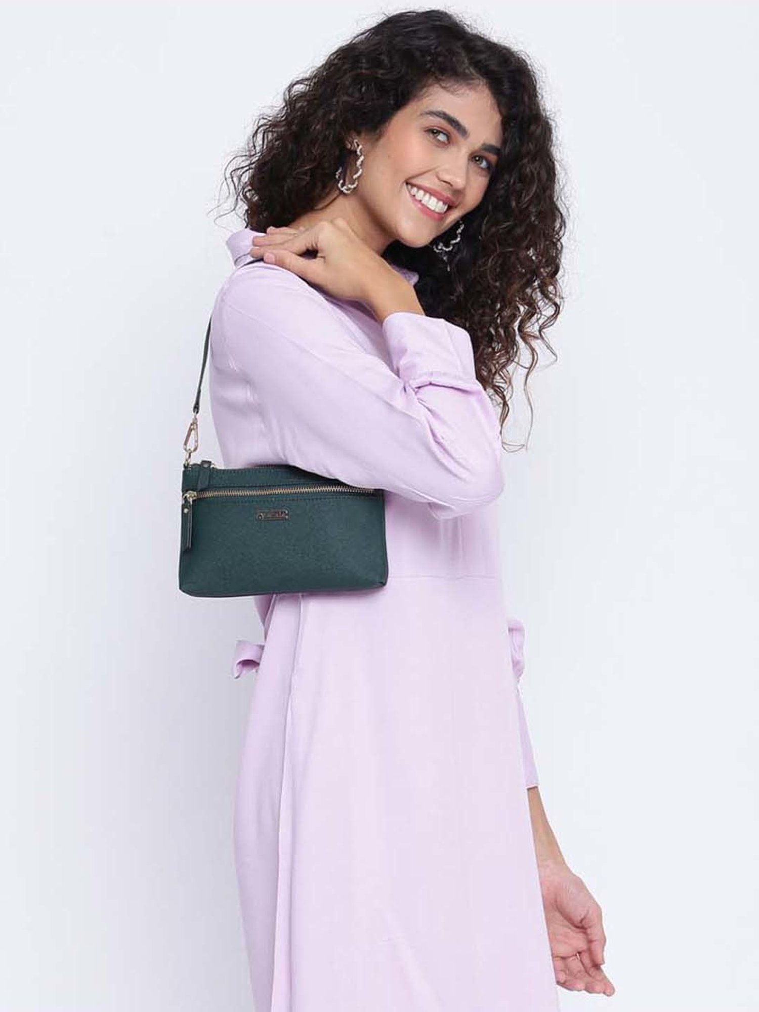 KLEIO Dark Green Solid Medium Shoulder Handbag