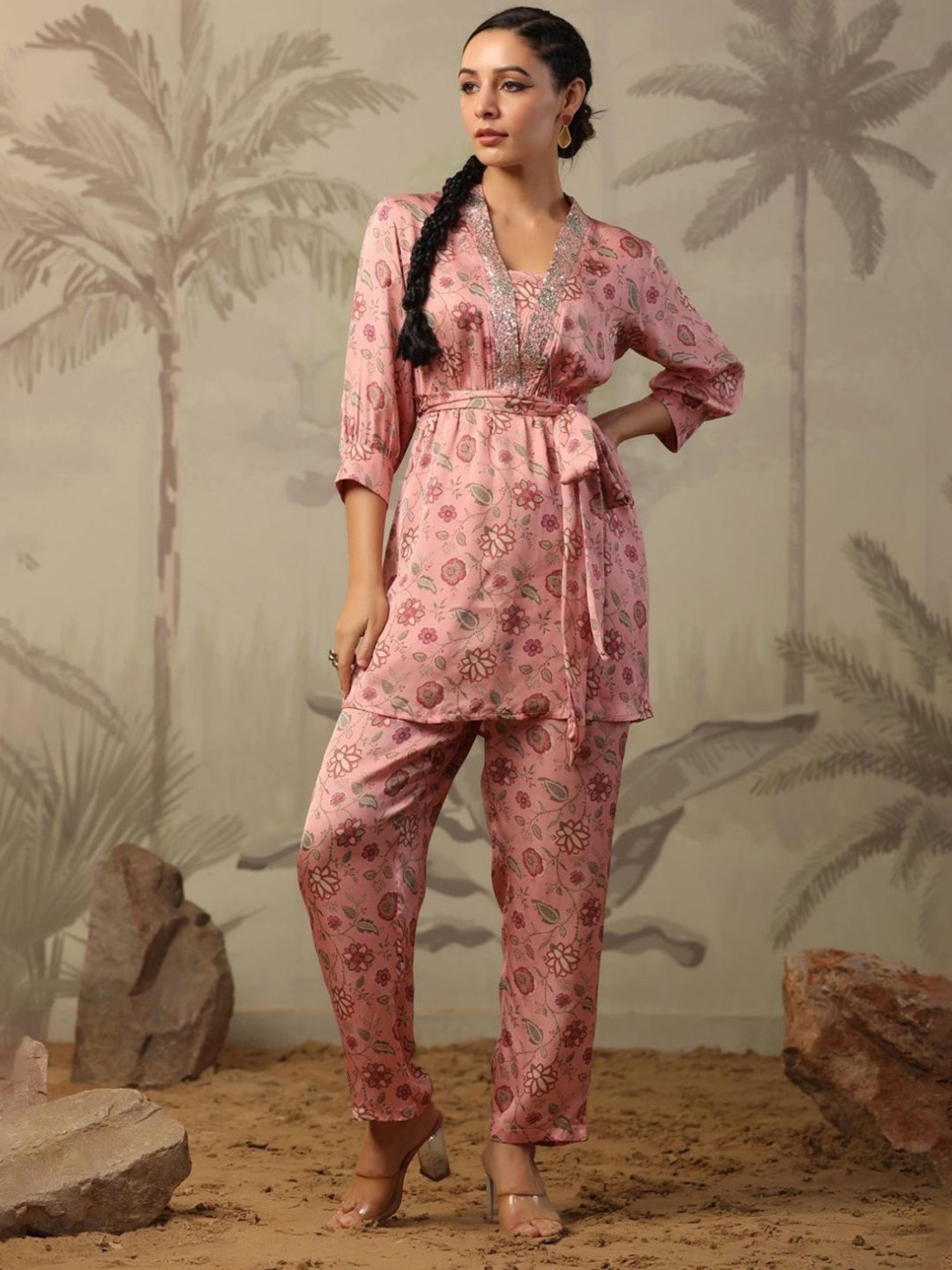 Artagai Beige Co-Ord Set with Notch Collar Kurta and Straight Pants