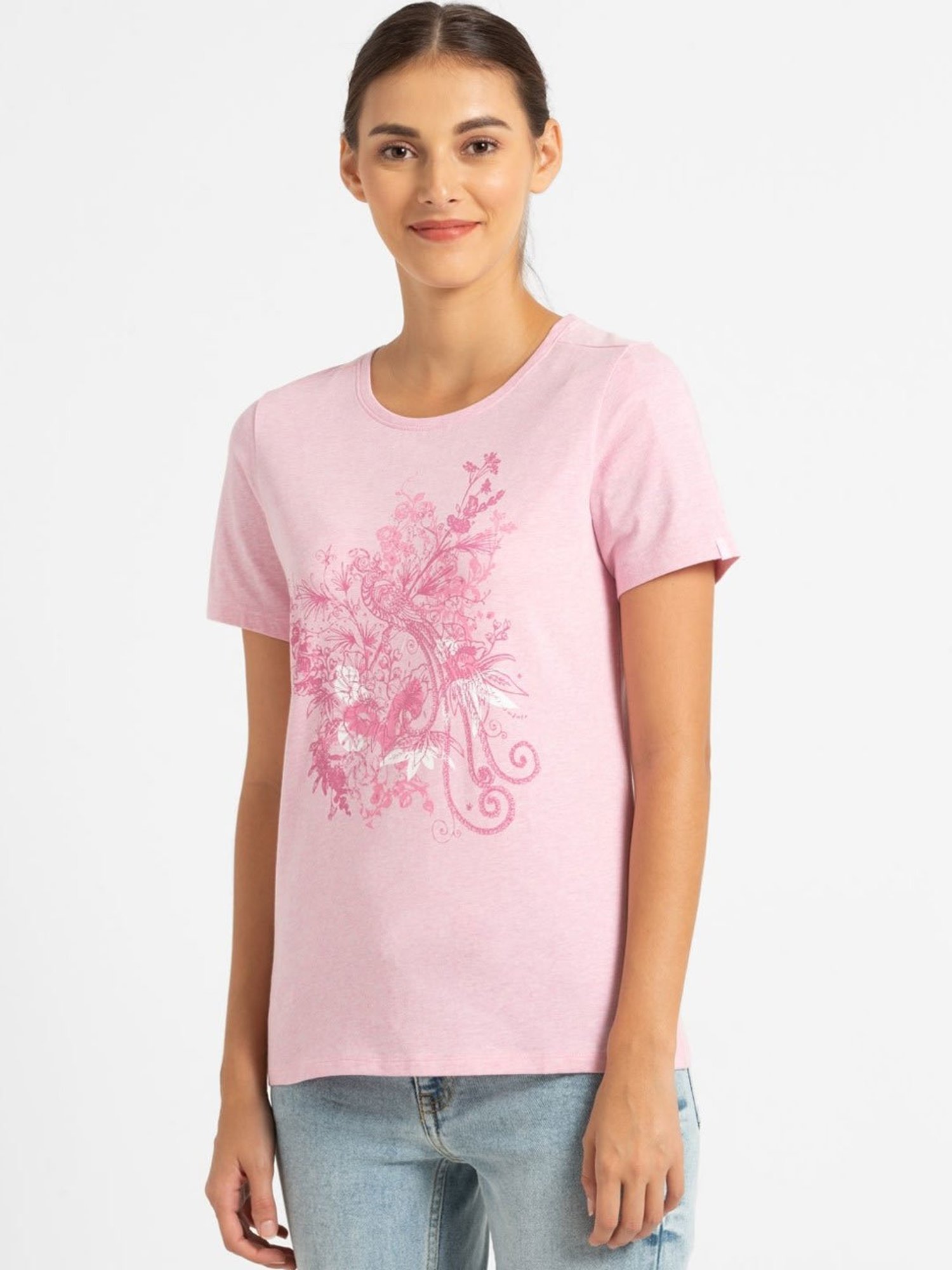Jockey Pink Lady Melange Printed T-Shirt - 1361