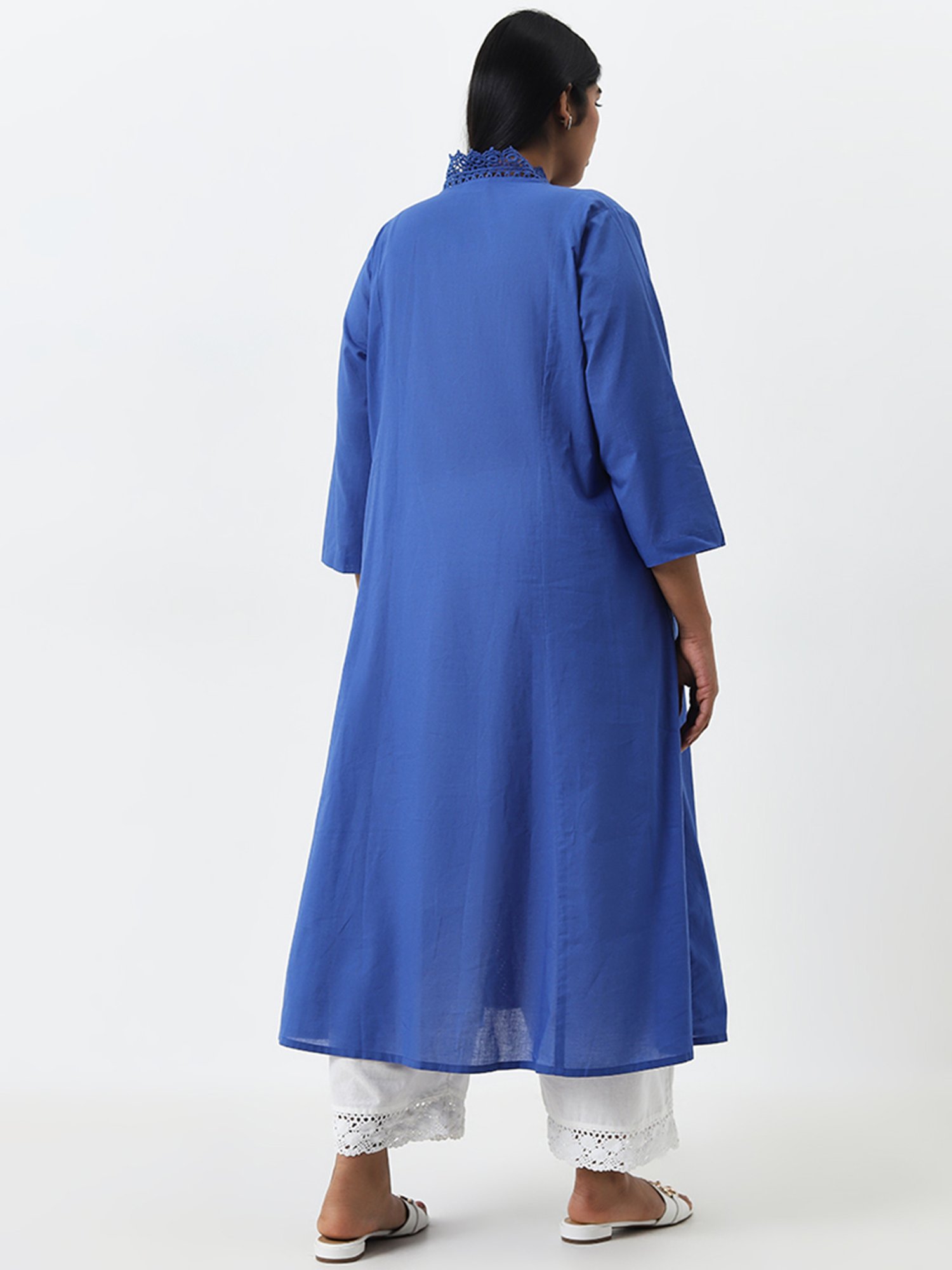 Diza by Westside Blue Schiffli Design A-Line Cotton Kurta