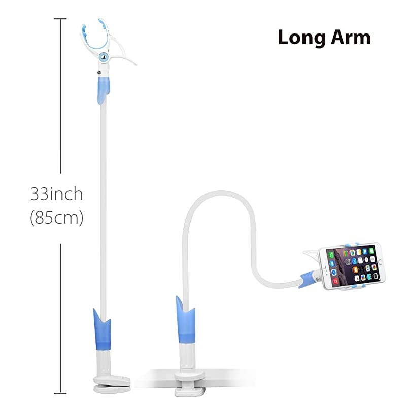 Cell Phone Clip Holder for Bed Universal Gooseneck Adjustable Clamp Lazy Mount Flexible Long Arm Bracket for 3565 Phones Mobile Neck Stand Strap Wrap iPhone Accessories Gadgets CP901