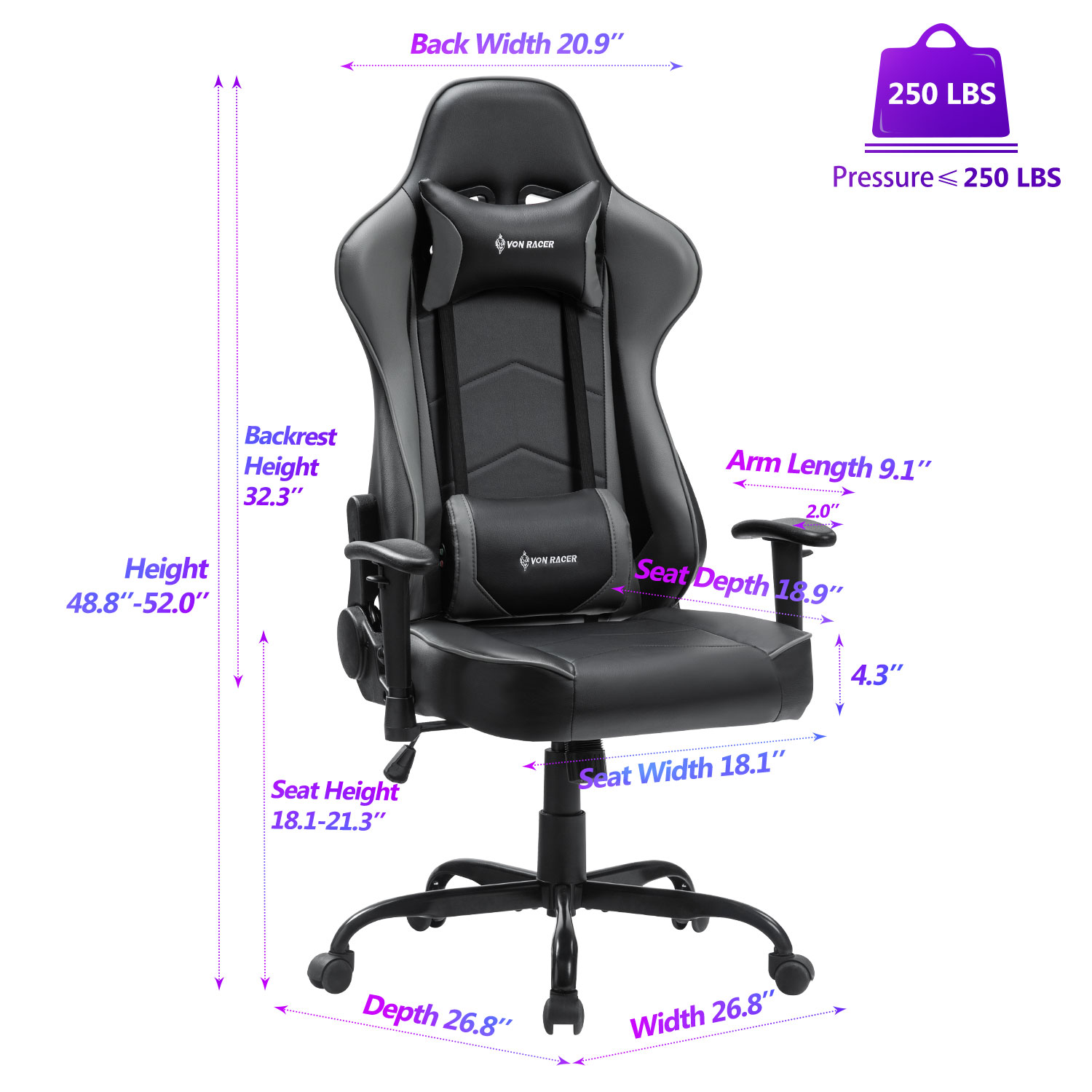 Gaming Chair, Racing Style Computer Desk Chair Padded Armrests Ergonomic Lumbar Support Adjustable Height