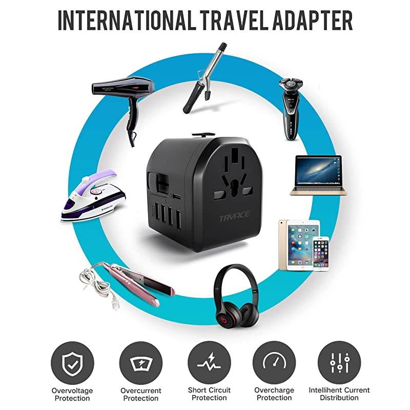 Upgraded 2000W Travel Adapter Allinone International Power Adapter with 4 USB Type C European Adapter Travel Power Adapter Wall Charger for UK EU AU Asia by