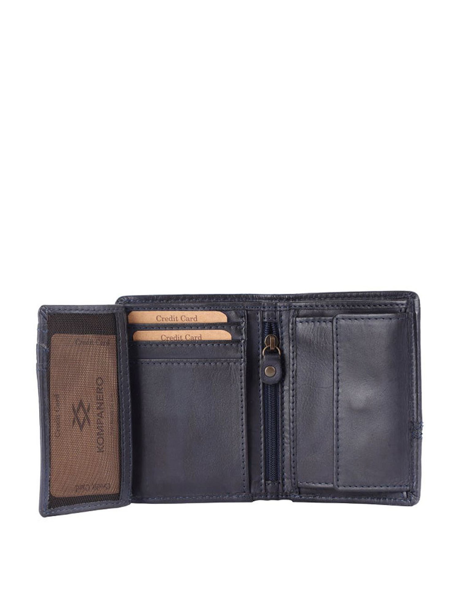 KOMPANERO Brooks Blue Leather Textured Bi-Fold Wallet