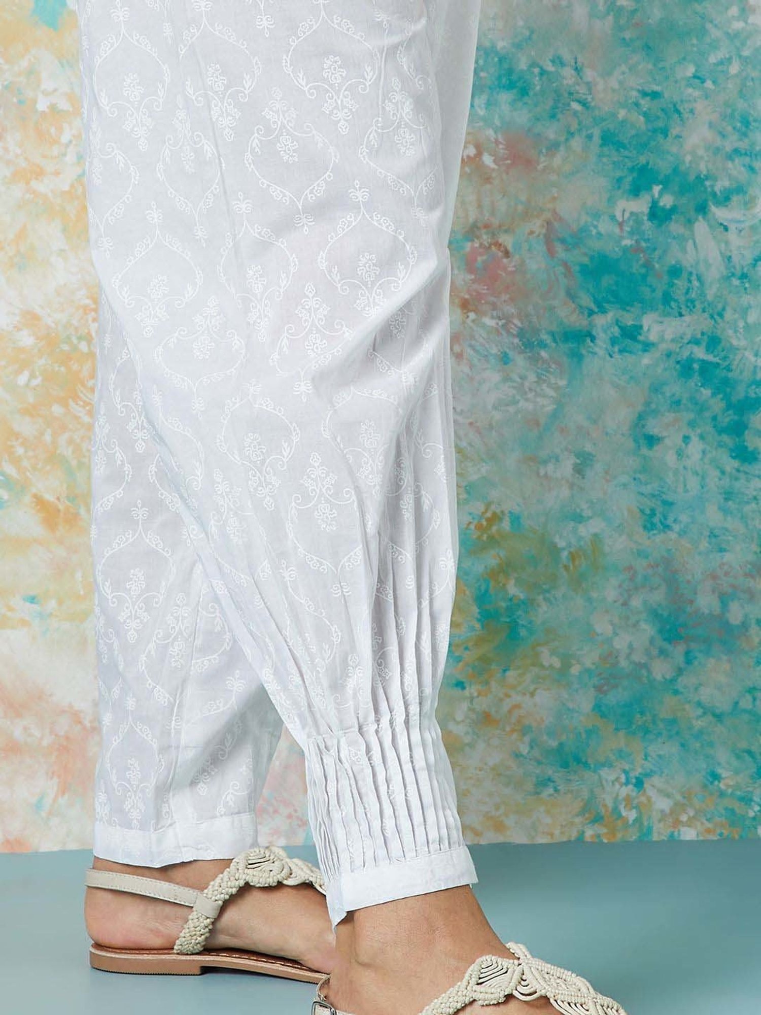Melange by Lifestyle Off-White Cotton Printed Pants