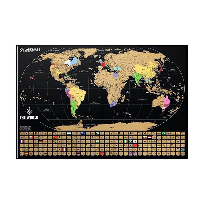 Landmass Extra Large Scratch Off World Map Poster Made In The USA Travel Map with Flags Scratch Off Map Of The World With Detailed Cartography And Vibrant Colors Perfect Gift 24 x 36 Inches