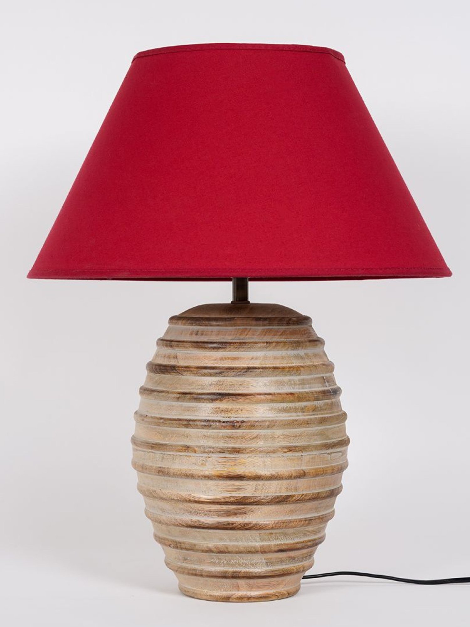 Kapoor Lamp Shades Natural White & Red Wood Paola Carved Cotton Shade Table Lamp