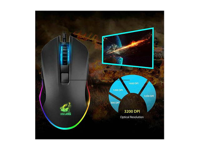 Vicabo Ergonomic Gaming Mouse Optical 3200 DPI Sensor Comfortable Grip RGB Light Effect 6 Buttons 1 Wheel USB Wired Mice for PC Mac Desktop Computer Laptop