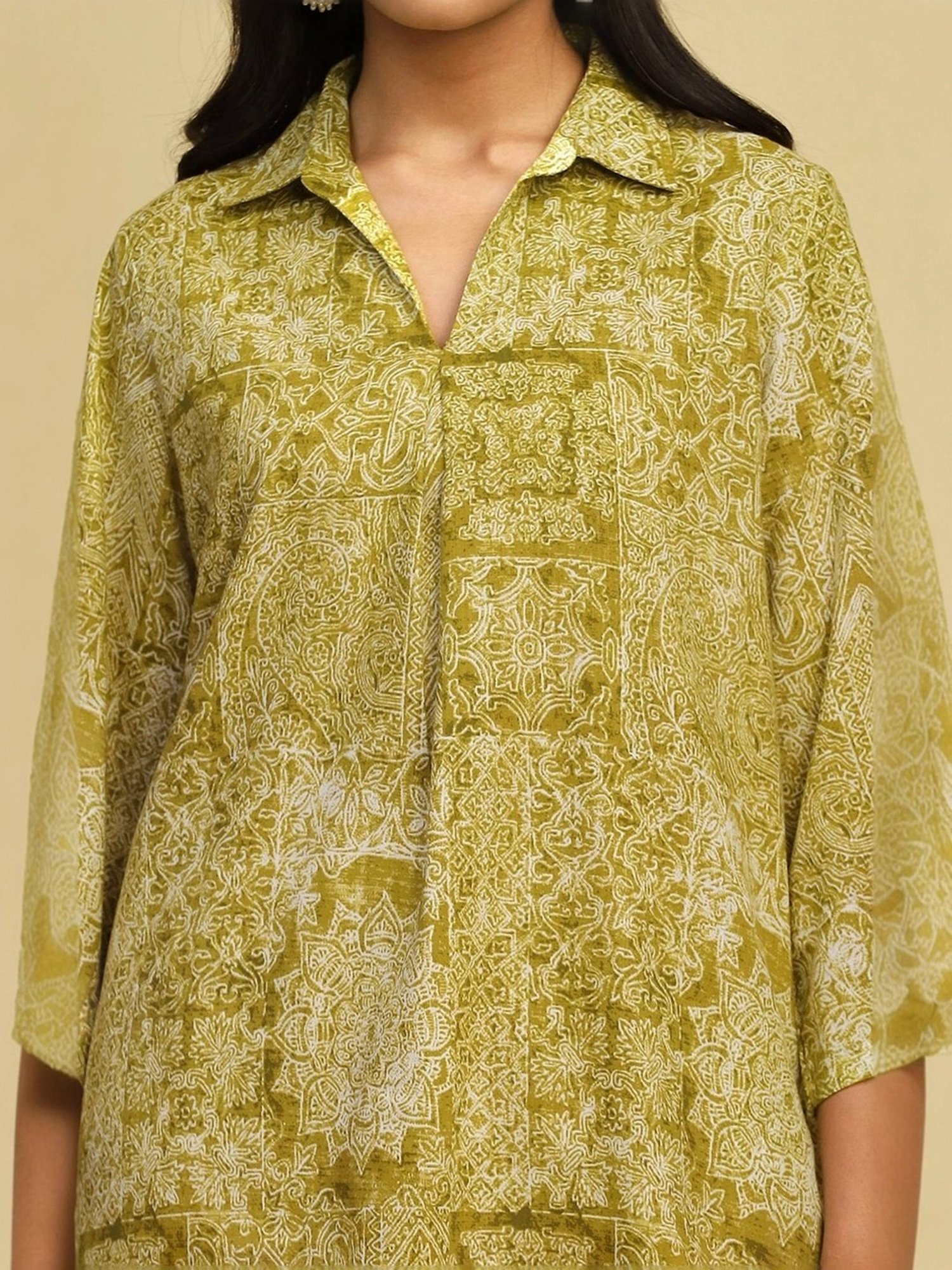 Biba Green Printed A Line Short Kurti