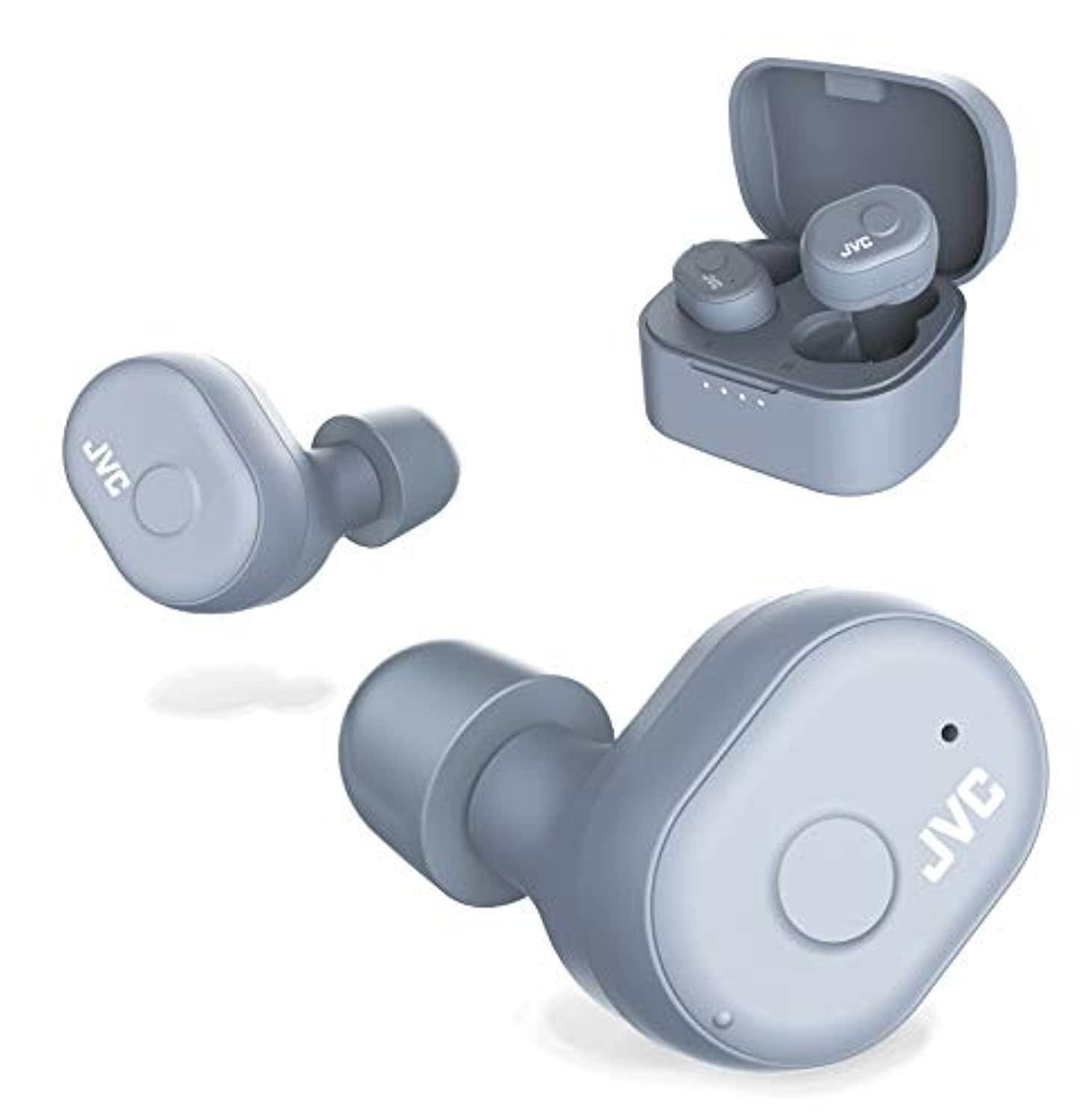 jvc truly wireless earbuds headphones, bluetooth 5.0, water resistance(ipx5), long battery life (4+10 hours), secure and comfort fit with memory foam earpieces - haa10th (misty gra