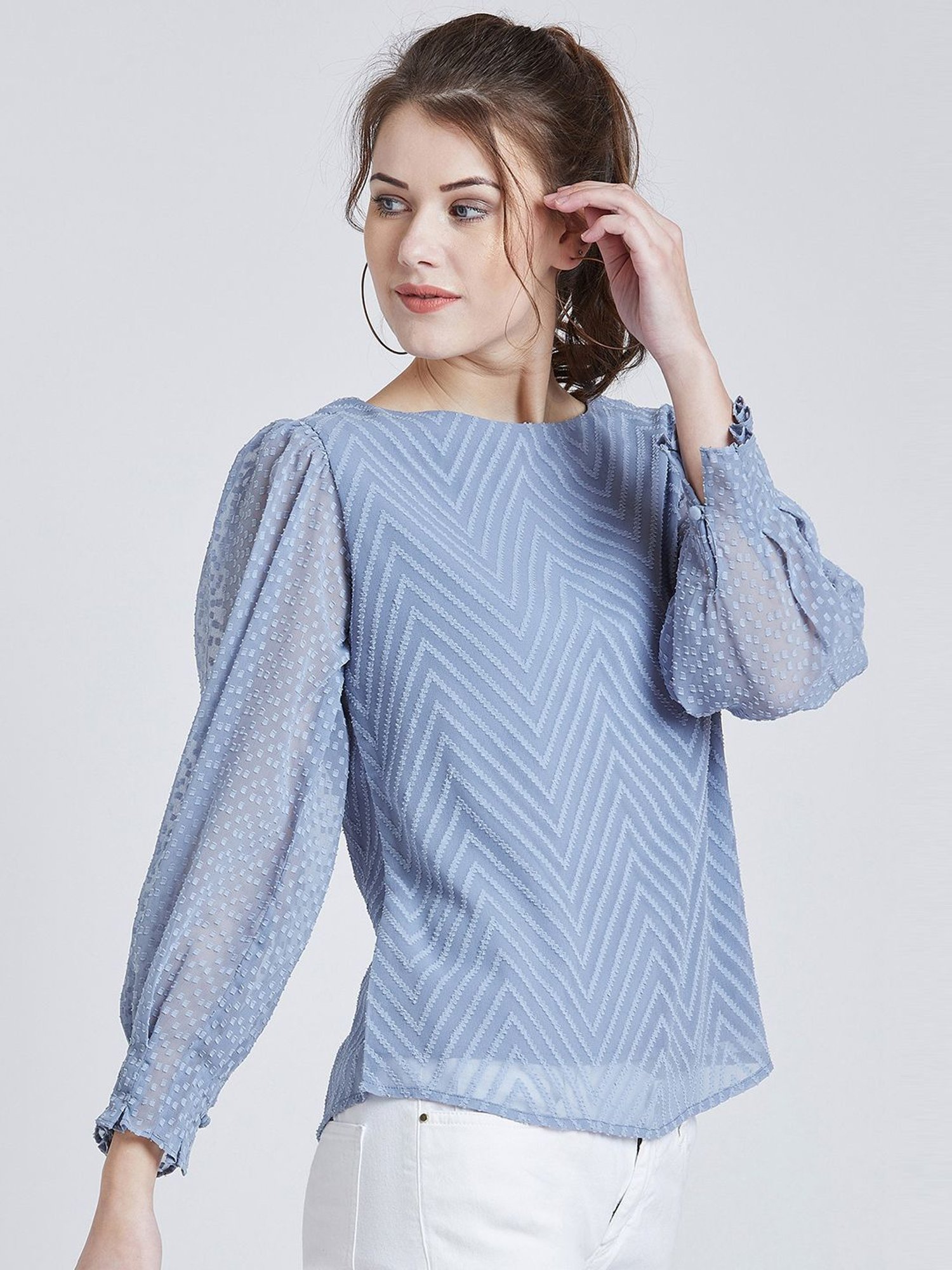 Marie Claire Blue Self Pattern Top