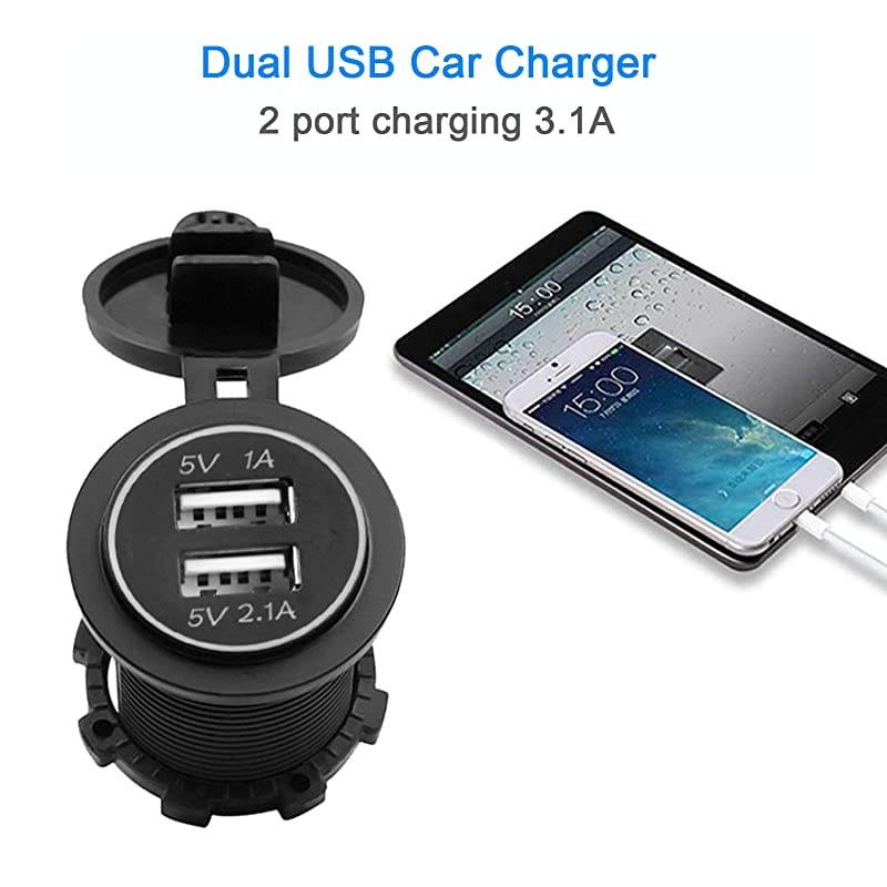 USB Charger Socket Power Outlet 1A amp 21A for Car Boat Marine Mobile with Wire Fuse DIY Kit 31ABlue