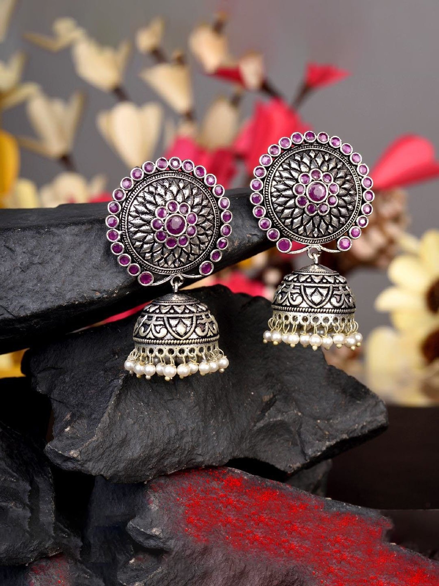 Saraf RS Jewellery Silver Plated Contemporary Jhumka Earrings